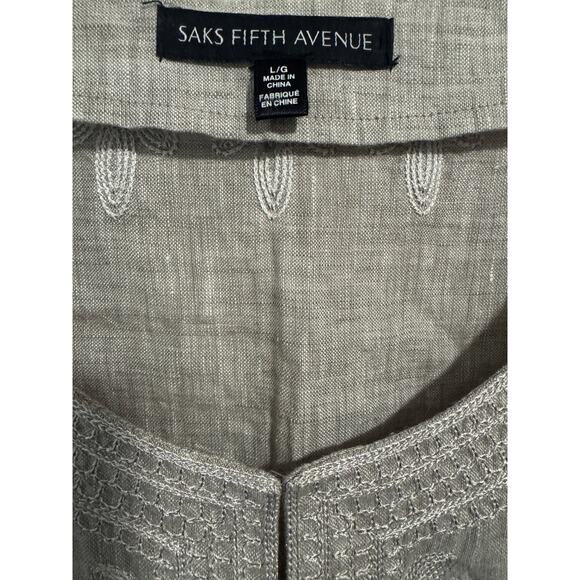 Saks Fifth Avenue 100% Silk tunic hook front embroidered gray size large - Picture 5 of 11